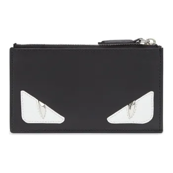 FENDI Leather Patchwork Cow Leather Coin Purses Card Holders Men's Black/White