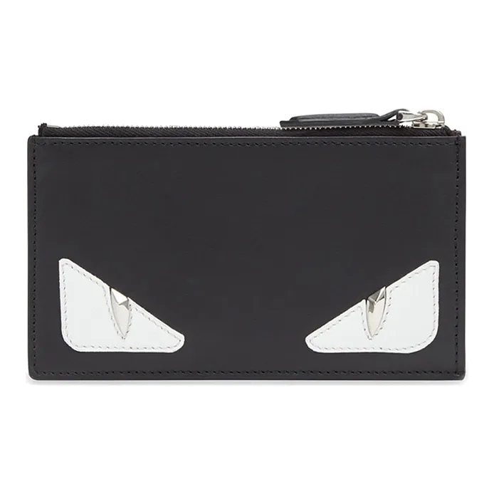 FENDI Leather Patchwork Cow Leather Coin Purses Card Holders Men's Black/White-0