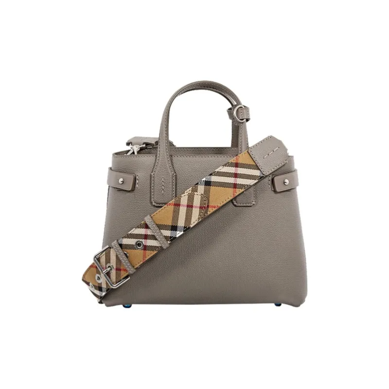 Burberry The Banner Series Cow Leather Handbag Shoulder Bag Small Size Women's Gray-3
