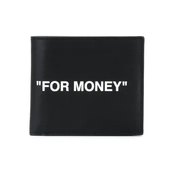 OFF WHITE Printed Bi Fold Wallet 4 Card Slot 'FOR MONEY' Black/White