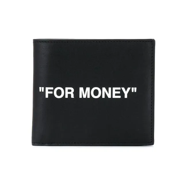 OFF WHITE Printed Bi Fold Wallet 4 Card Slot 'FOR MONEY' Black/White-0