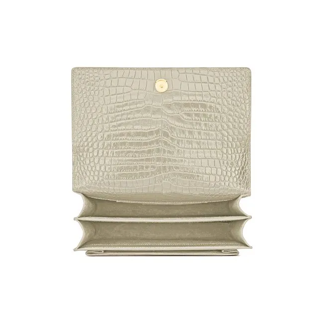 SAINT LAURENT SUNSET Crocodile Embossed Bright Leather Sunset Bag, Crossbody Bag, Shoulder Bag Women's Vintage White-6