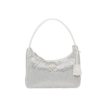 PRADA Hobo Satin Fabric Shoulder Bag Handbag Shoulder Bag Women's White