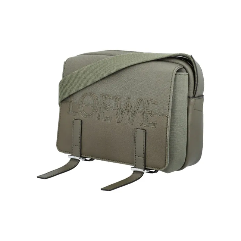 LOEWE Military Classic Calfskin With Canvas Messenger Bag Shoulder Bag Crossbody Bag Regular Men's Army Green-4