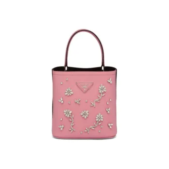 PRADA Panier Leather Handbag Small Size Women's Petal Pink