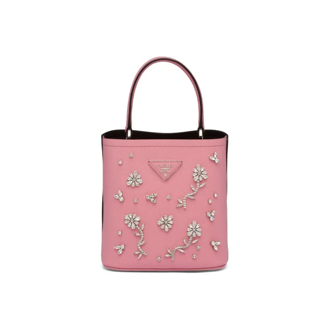PRADA Panier Leather Handbag Small Size Women's Petal Pink-0