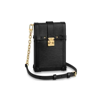 LOUIS VUITTON Trunk Vertical Cow Leather Small Square Bag Chain Cell Phone Pouch Coin Purse Crossbody Bag Unisex Black