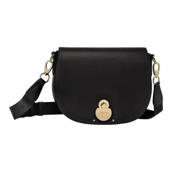 LONGCHAMP Cavalcade Cow Leather Shoulder Bag Crossbody Bag Medium Size Women's Black