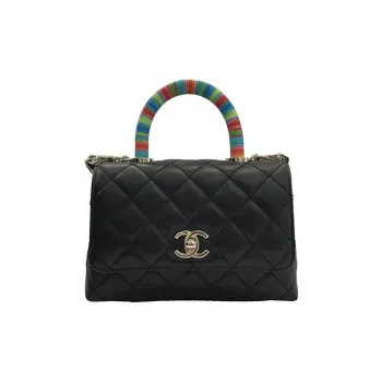 CHANEL Coco Handle Ridge Cow Leather Shoulder Bag, Crossbody Bag, Handbag Women's Black