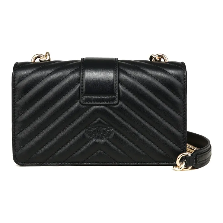 PINKO Quilt Leather Swallow Bag, Handbag, Shoulder Bag, Crossbody Bag Mini Women's Black/Black Gold-1