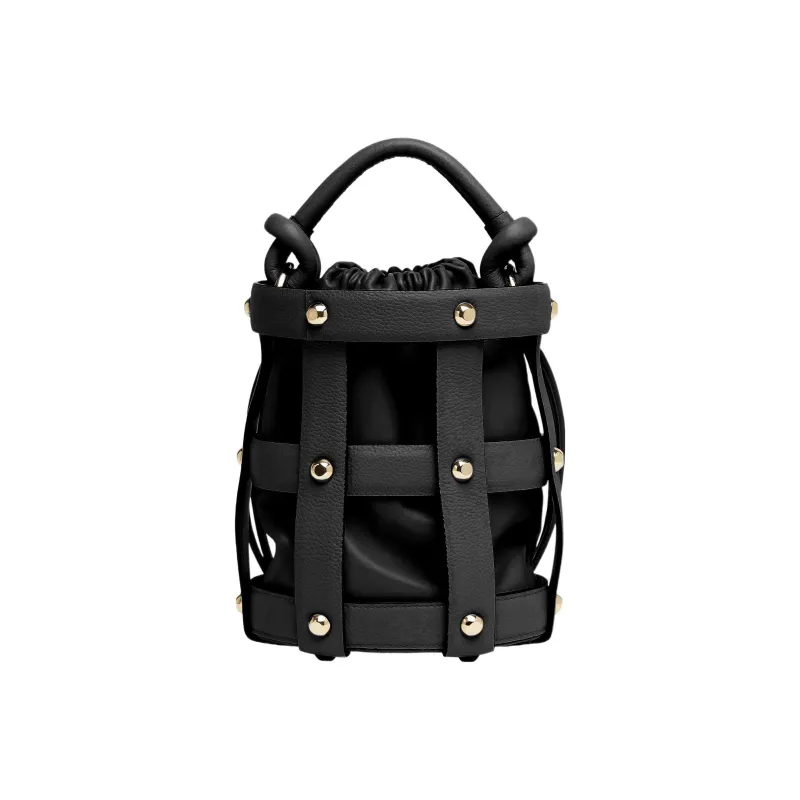 FERRAGAMO CAGE Cow Leather Bucket Bag, Crossbody, One Shoulder Handbag Regular Women's Black-1