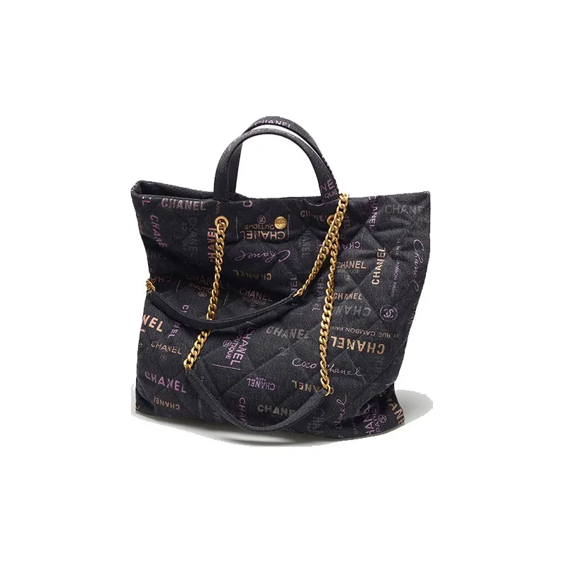 CHANEL 22P Denim Tote Bag, Shopping Bag, Shoulder Bag, Handbag Women's Black-2