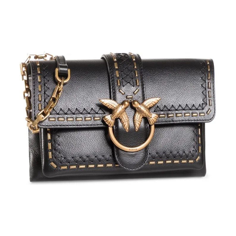 PINKO Grained Leather Swift Bag Crossbody Bag Shoulder Bag Unisex Black-0