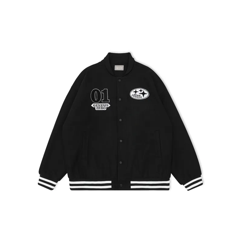 PCMY x Genesiszero Letter Shape Abstract Pattern Baseball Collar Loose Fit Puffer Jacket Unisex Black-1