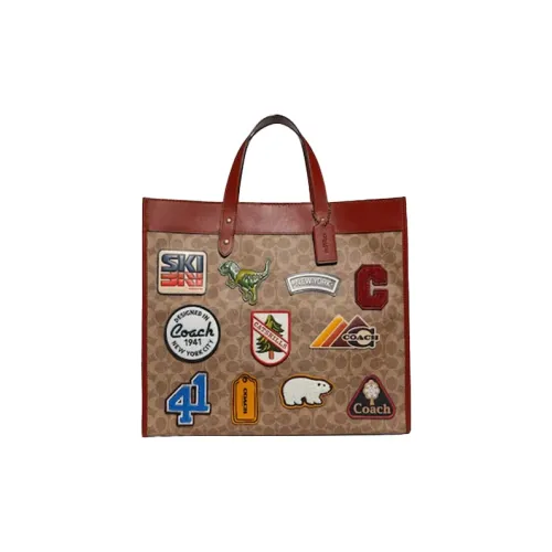 COACH Field Canvas Leather raj Bag, Shopping Bag, Shoulder Bag, Crossbody Bag, Handbag Tubas Unisex Khaki & Brown