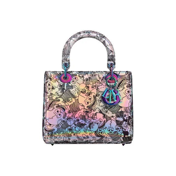 DIOR Zhang Huan Collaboration Lady Dior Cow Leather Shoulder Bag, Crossbody Bag, Handbag Medium Size Women's Silver-0