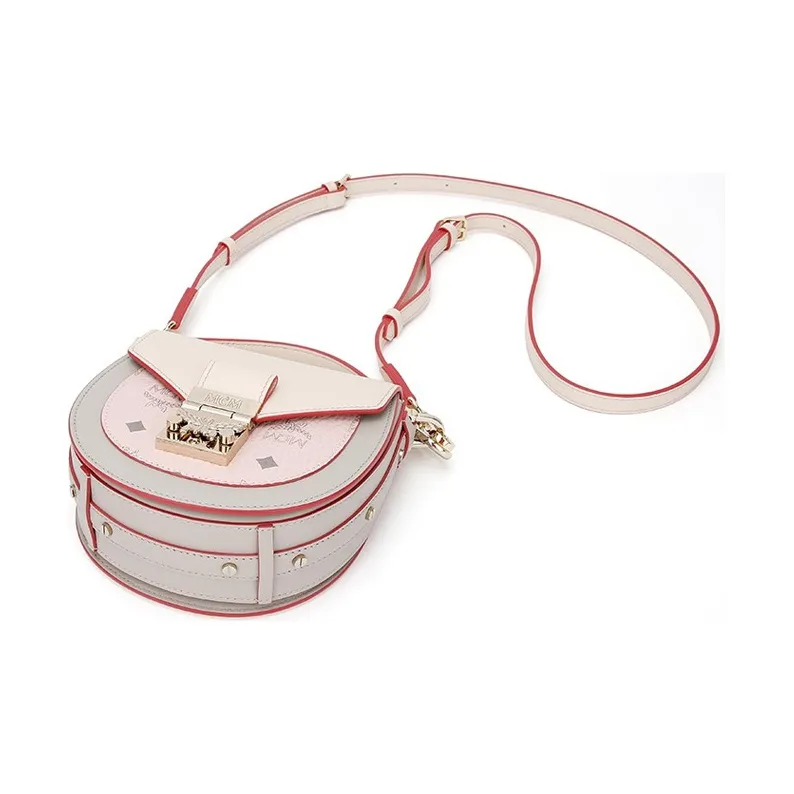 MCM Patricia Visetos Artificial Leather Saddle Bag Handbag Shoulder Bag Crossbody Bag Women's Pink Monogram-4