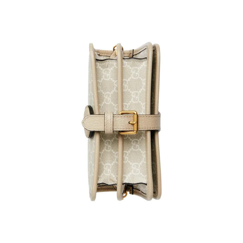 GUCCI Canvas With Leather Messenger Bag, Trunk Bag, Crossbody Bag, Shoulder Bag Mini Unisex Beige & White-5
