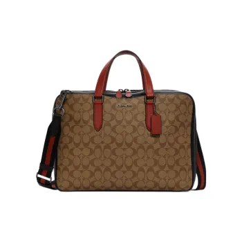 COACH Graham Canvas With Leather Laptop Bag Crossbody Bag Briefcase Large Size Men's Khaki & Orange