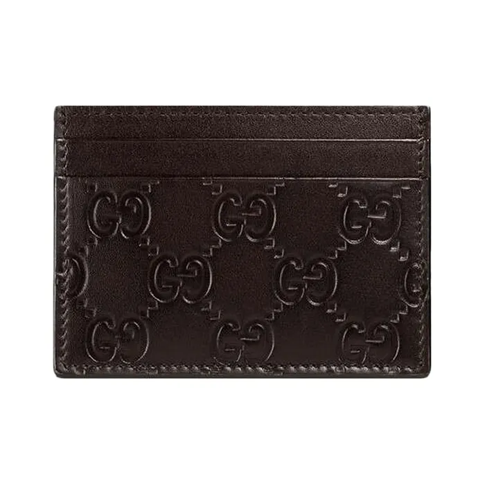 GUCCI Leather Card Holder Card Holder Unisex Brown-0