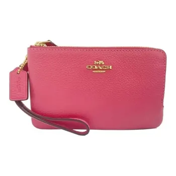 COACH Corner Zip Pebbled Leather Coin Purse Wrist Bag Small Size Women's Candy Pink