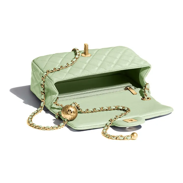 CHANEL Classic Flap CF22C Early Spring Leather Shoulder Bag, Crossbody Bag Mini Women's Mint Green-2