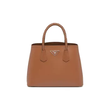 PRADA Double Leather Shoulder Bag, Crossbody Bag, Handbag Medium Size Women's Cognac