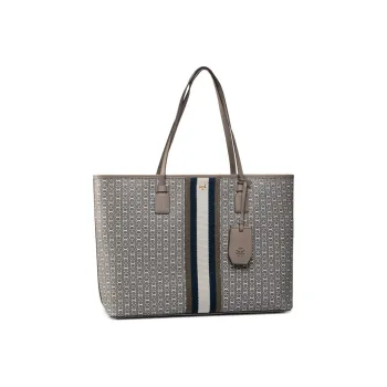 TORY BURCH Gemini Link Coated Canvas Tote Bag, Shopping Bag, Handbag, Shoulder Bag Women's Gray