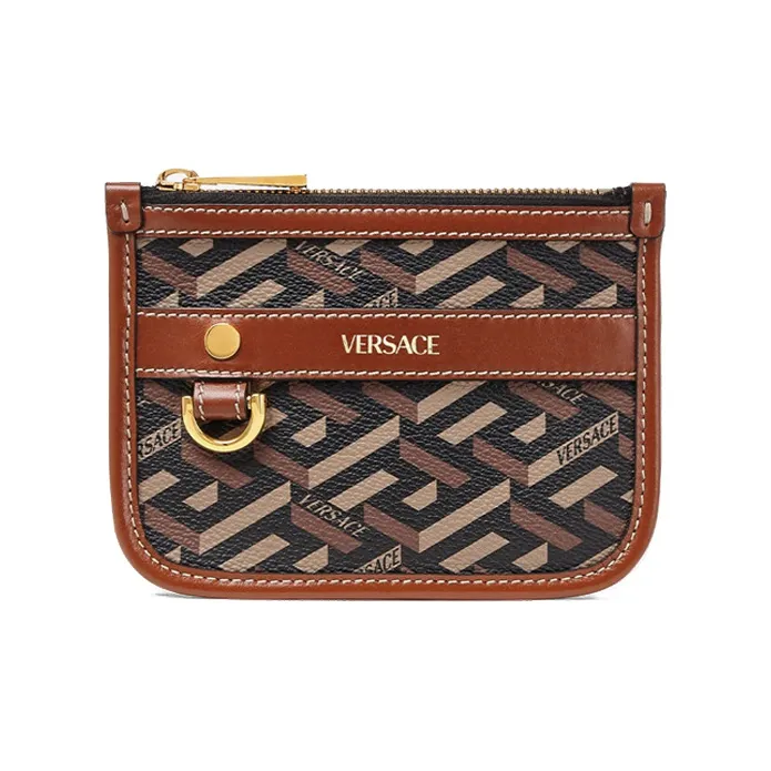 FANSIZHE La Greca Cow Leather Canvas Polyurethane Clutch Unisex Brown-0