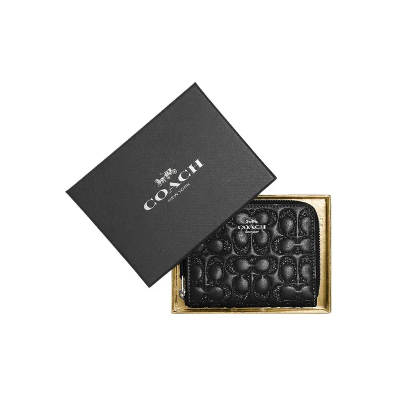 COACH Boxed Leather Gift Box Set Coin Purse Card Holder Wrist Bag Clutch Women's Black-0