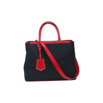 FENDI Denim With Leather Tote Bag, Shopping Bag, Shoulder Bag, Handbag Small Size Women's Black/Red
