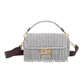 FENDI Baguette Wool With Leather Handbag Medium Size Women's Gray