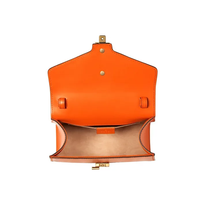 GUCCI Sylvie Leather Shoulder Bag Crossbody Bag Handbag Mini Women's Orange-6