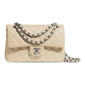 CHANEL Classic Flap CF Calfskin Shoulder Bag, Crossbody Bag Small Size Women's Beige