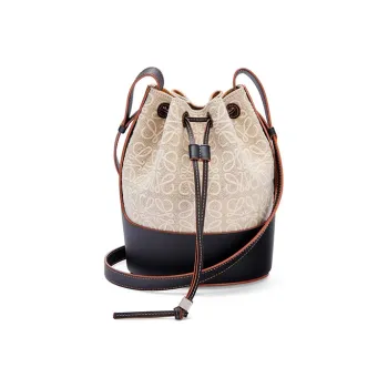 LOEWE Balloon Canvas With Leather Bucket Bag Drawstring Bag Crossbody Bag Shoulder Bag Women's Light Coffee/Black