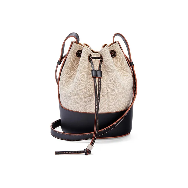 LOEWE Balloon Canvas With Leather Bucket Bag Drawstring Bag Crossbody Bag Shoulder Bag Women's Light Coffee/Black-0