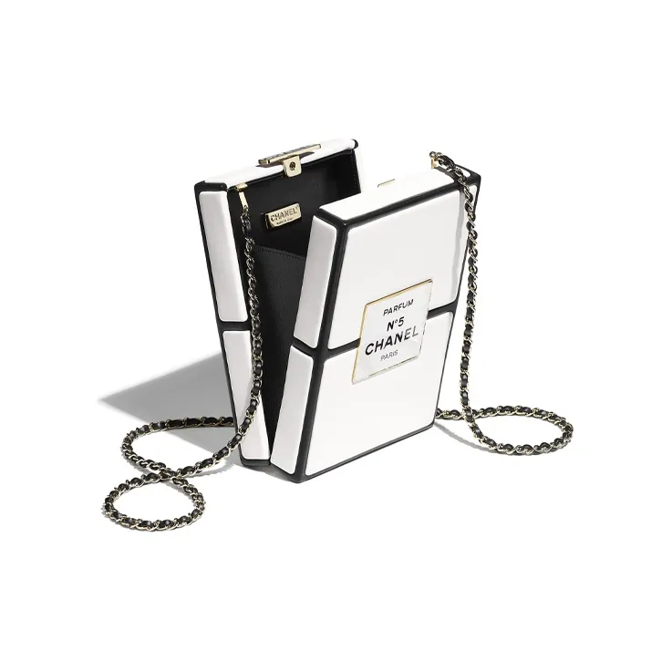 CHANEL Lambskin Shoulder Bag Crossbody Bag Mini Women's White Black Multicolor-2