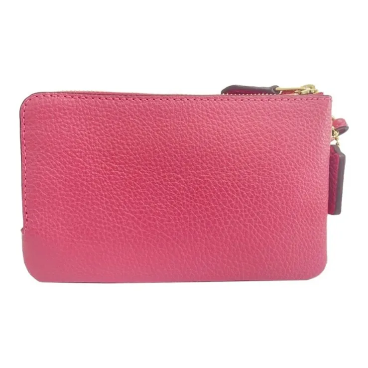 COACH Corner Zip Pebbled Leather Coin Purse Wrist Bag Small Size Women's Candy Pink-1