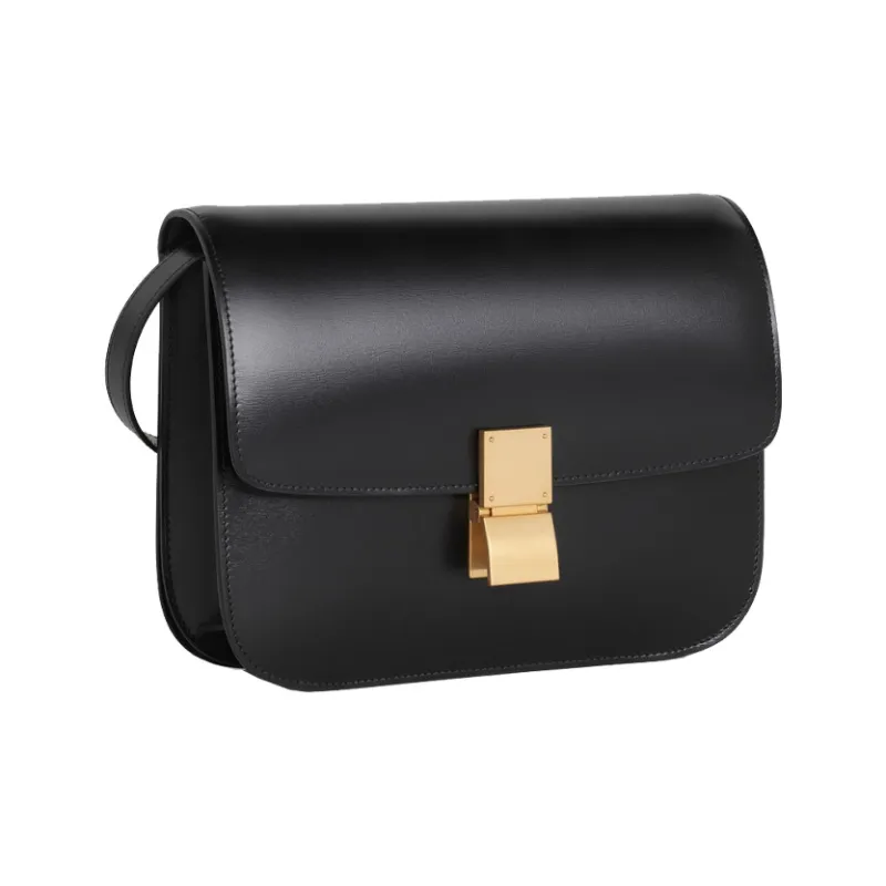 CELINE Classic Bo Cow Leather Tofu Bag Small Square Bag Shoulder Bag Crossbody Bag Medium Size Women's Black-2
