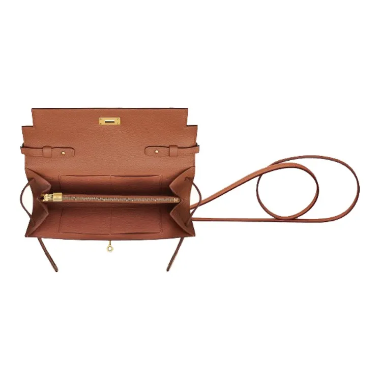 HERMES Mysore Goat Skin Wallets Handheld Shoulder Bag Crossbody Bag Women's 2J Quebracho Wood Color-2