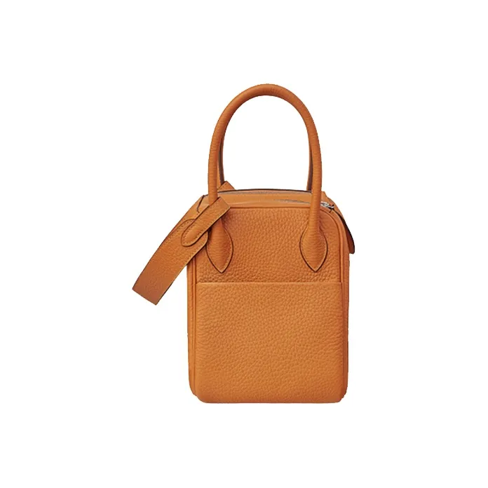 HERMES Lindy Cow Leather Handbag Women's Apricot Yellow-2