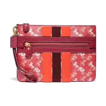 COACH Wristlet Cow Leather With Artificial Leather Wrist Bag Coin Purse, Clutch Medium Size Women's Red