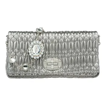 MIU MIU CRYSTAL Soft Sheep Leather Shoulder Bag Women's Silver