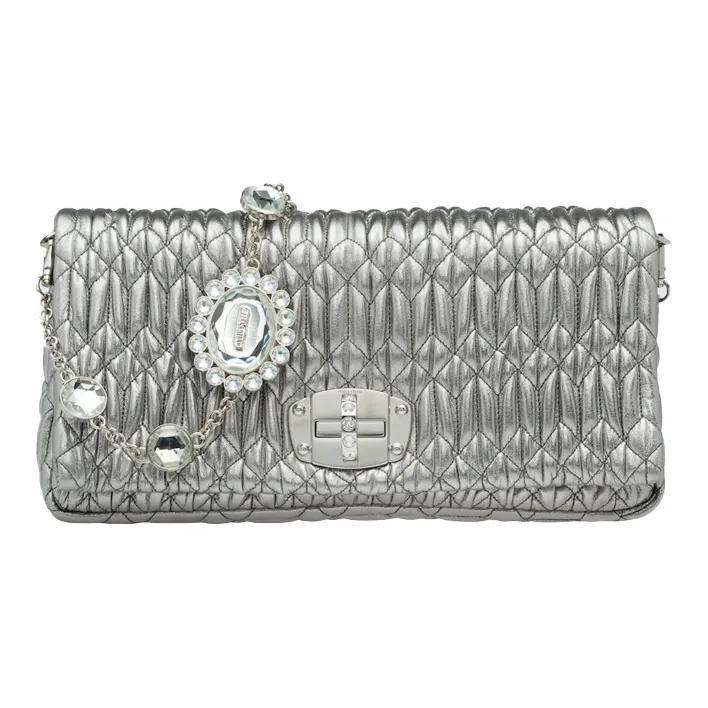 MIU MIU CRYSTAL Soft Sheep Leather Shoulder Bag Women's Silver-0