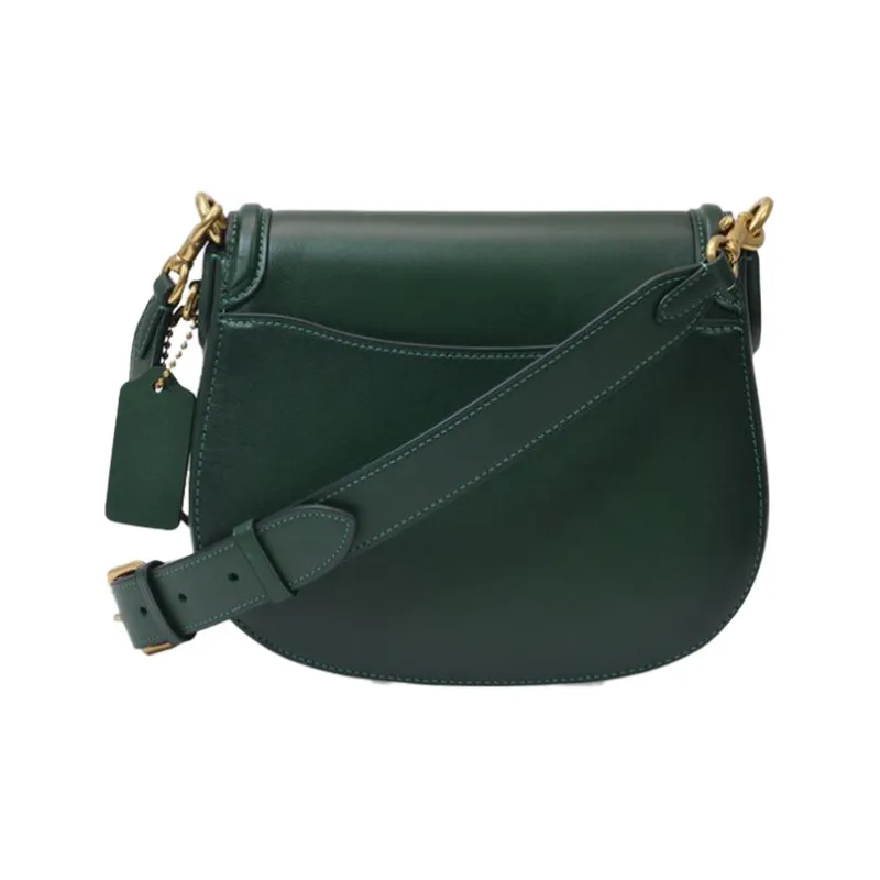 COACH Beat Leather Saddle Bag Crossbody Bag Shoulder Bag Medium Size Women's Green-3