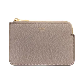 CELINE Grained Calfskin Coin Purse Card Holder Wallet Women's Eggstone Gray