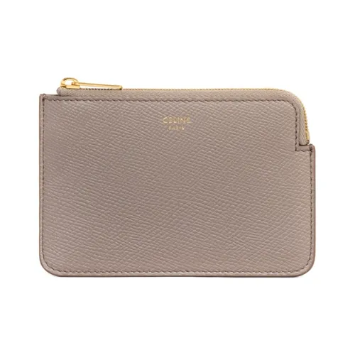 CELINE Grained Calfskin Coin Purse Card Holder Wallet Women's Eggstone Gray