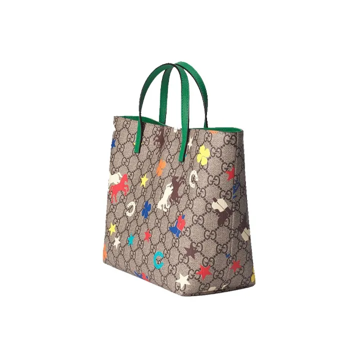 GUCCI Canvas With Leather Tote Bag Shopping Bag Handbag Regular Kids' Ebony/Green/Multicolor-2
