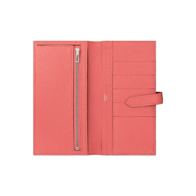 HERMES Bearn Mysore Goat Skin Wallet Women's Red-1