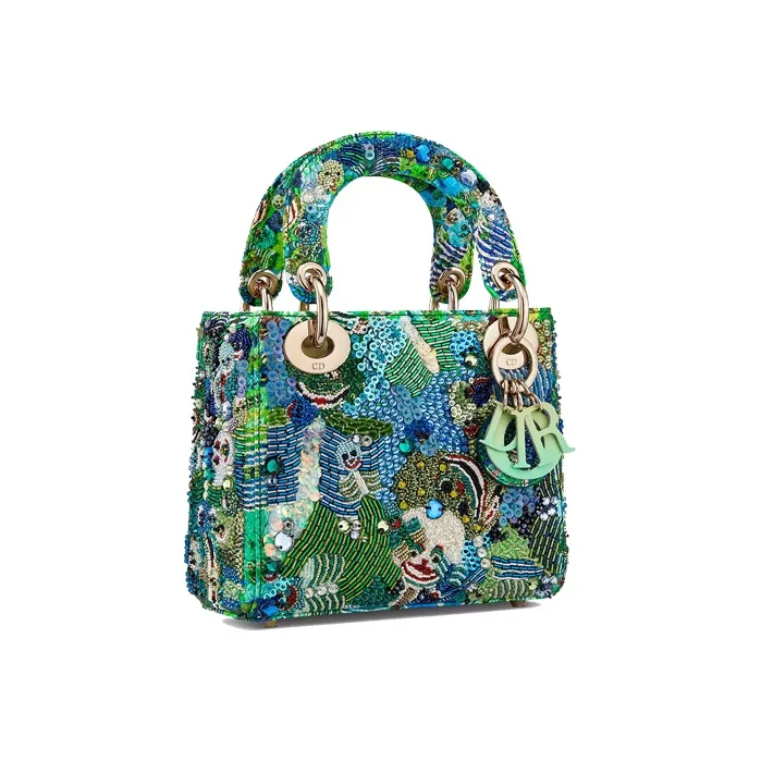 DIOR Zhang An Collaboration Lady Dior Cow Leather Shoulder Bag Crossbody Bag Handbag Mini Women's Multicolor/Green-1